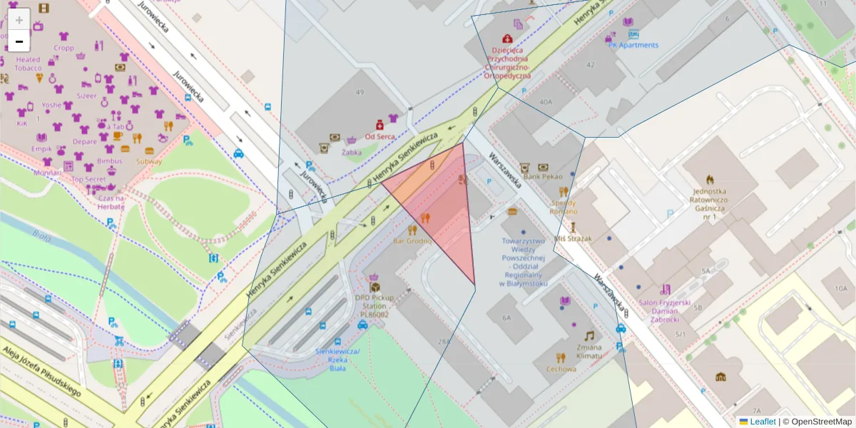 Szczegółowa mapa kodu pocztowego 15-006 z granicami, sąsiednimi kodami pocztowymi i urzędami pocztowymi