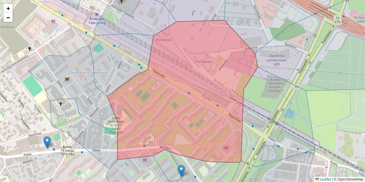 Szczegółowa mapa kodu pocztowego 15-007 z granicami, sąsiednimi kodami pocztowymi i urzędami pocztowymi