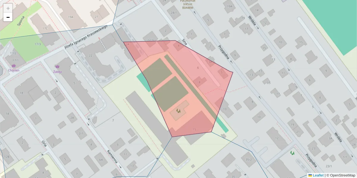 Szczegółowa mapa kodu pocztowego 15-023 z granicami, sąsiednimi kodami pocztowymi i urzędami pocztowymi