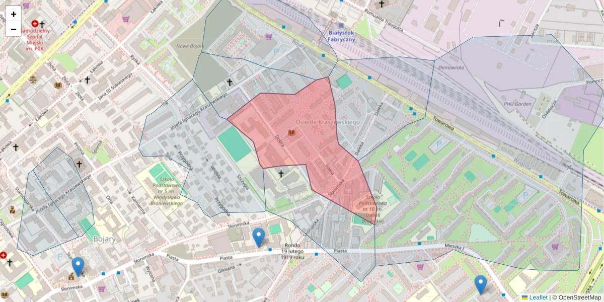 Szczegółowa mapa kodu pocztowego 15-034 z granicami, sąsiednimi kodami pocztowymi i urzędami pocztowymi