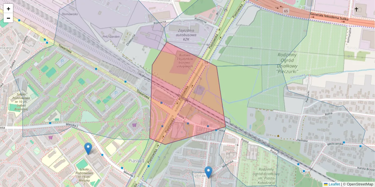 Szczegółowa mapa kodu pocztowego 15-045 z granicami, sąsiednimi kodami pocztowymi i urzędami pocztowymi