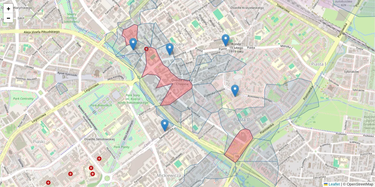 Szczegółowa mapa kodu pocztowego 15-062 z granicami, sąsiednimi kodami pocztowymi i urzędami pocztowymi