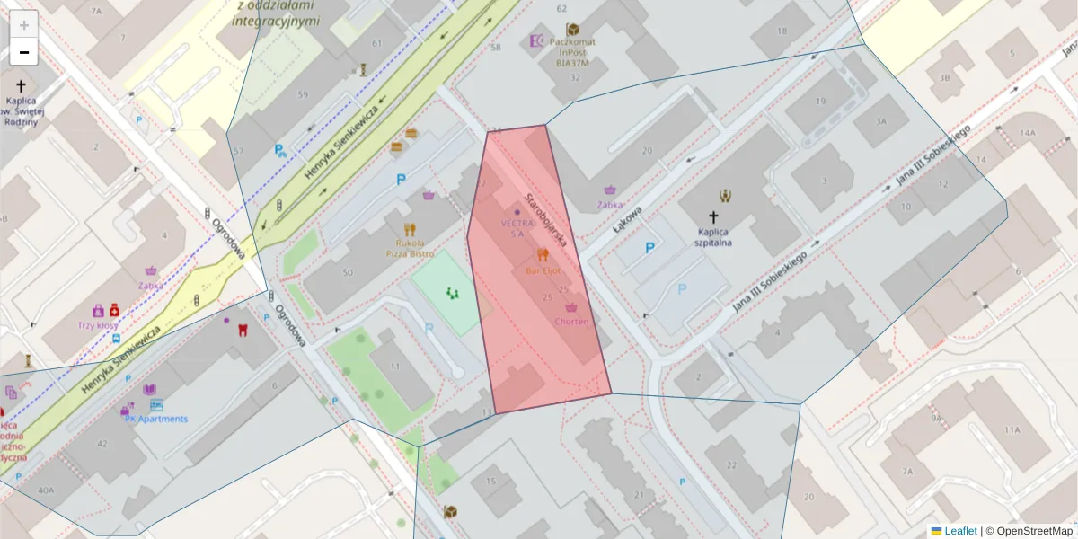 Szczegółowa mapa kodu pocztowego 15-073 z granicami, sąsiednimi kodami pocztowymi i urzędami pocztowymi