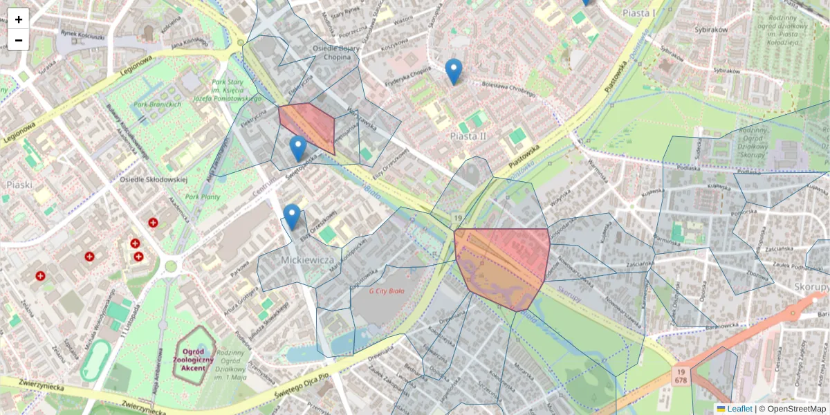 Szczegółowa mapa kodu pocztowego 15-085 z granicami, sąsiednimi kodami pocztowymi i urzędami pocztowymi