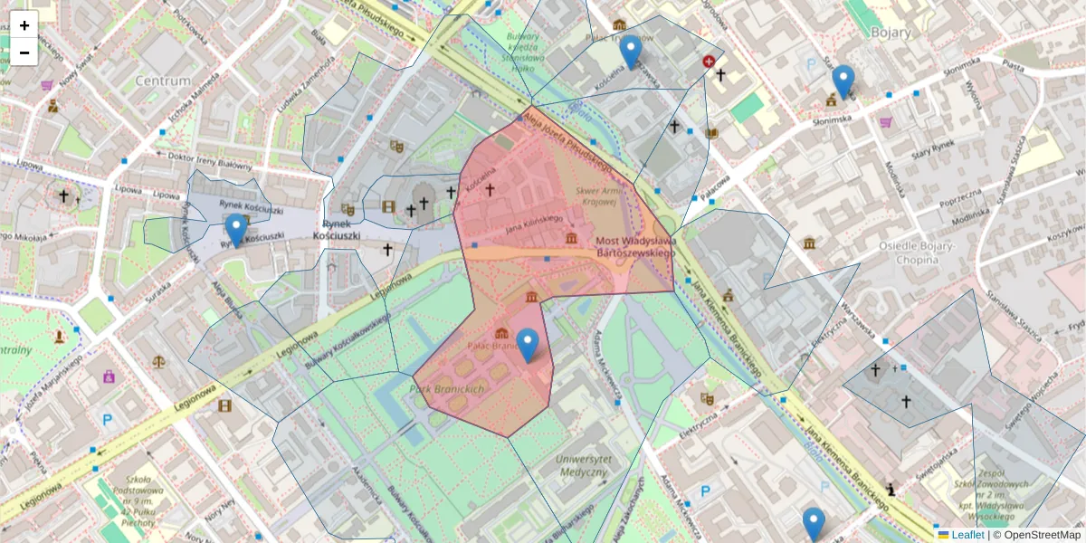 Szczegółowa mapa kodu pocztowego 15-089 z granicami, sąsiednimi kodami pocztowymi i urzędami pocztowymi