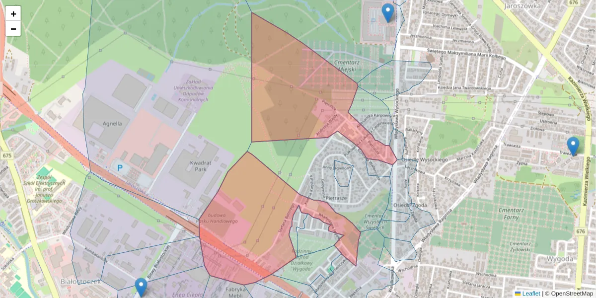Szczegółowa mapa kodu pocztowego 15-131 z granicami, sąsiednimi kodami pocztowymi i urzędami pocztowymi