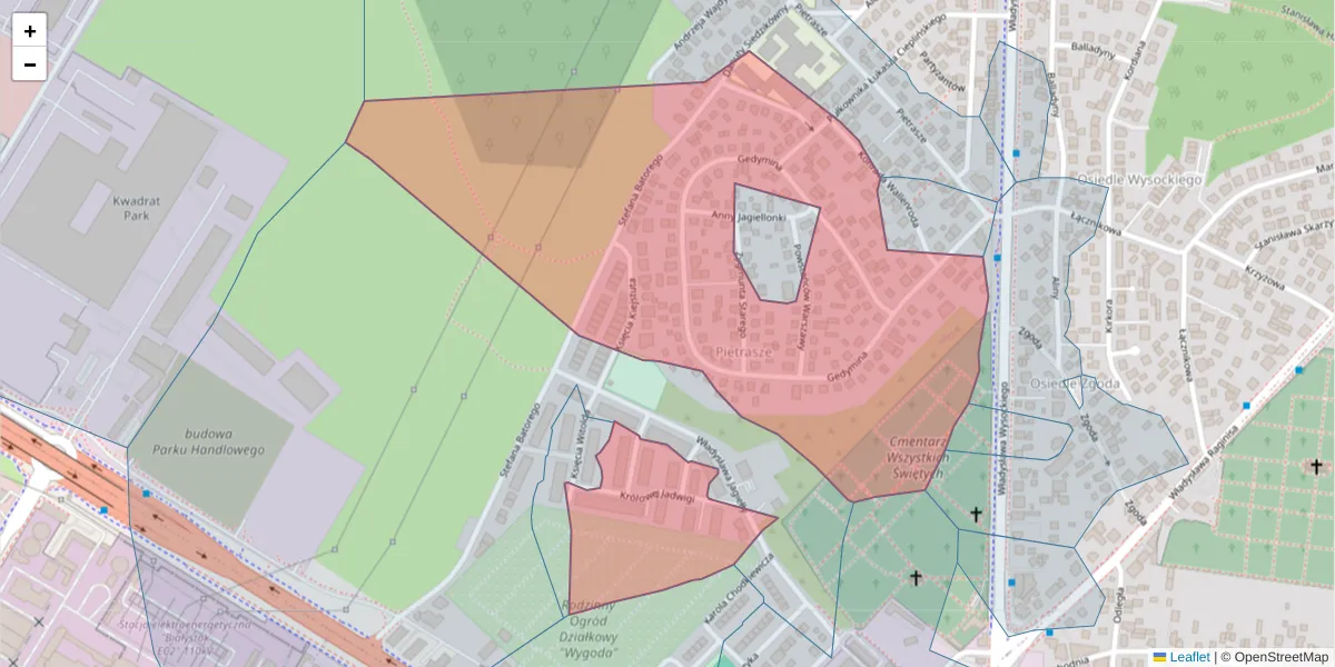 Szczegółowa mapa kodu pocztowego 15-133 z granicami, sąsiednimi kodami pocztowymi i urzędami pocztowymi