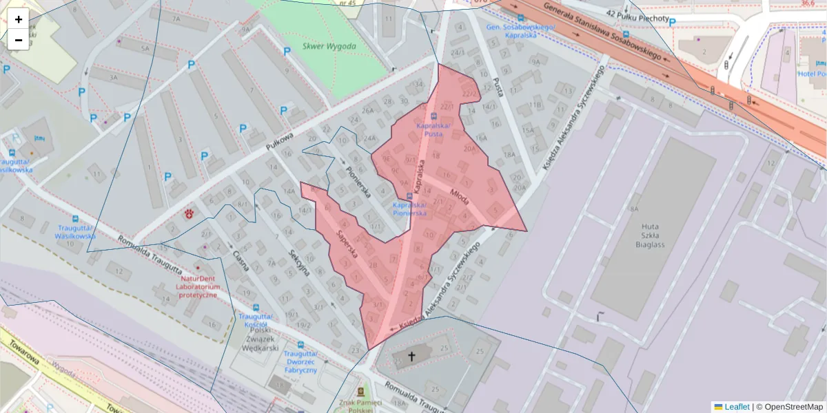 Szczegółowa mapa kodu pocztowego 15-140 z granicami, sąsiednimi kodami pocztowymi i urzędami pocztowymi