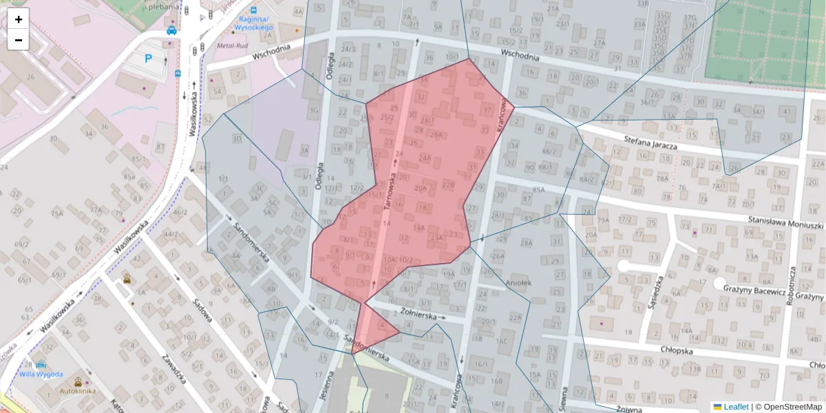 Szczegółowa mapa kodu pocztowego 15-153 z granicami, sąsiednimi kodami pocztowymi i urzędami pocztowymi