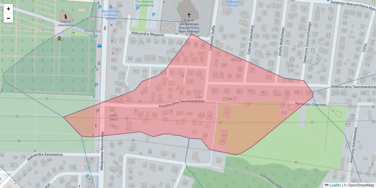 Szczegółowa mapa kodu pocztowego 15-170 z granicami, sąsiednimi kodami pocztowymi i urzędami pocztowymi