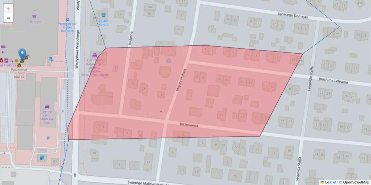 Szczegółowa mapa kodu pocztowego 15-171 z granicami, sąsiednimi kodami pocztowymi i urzędami pocztowymi