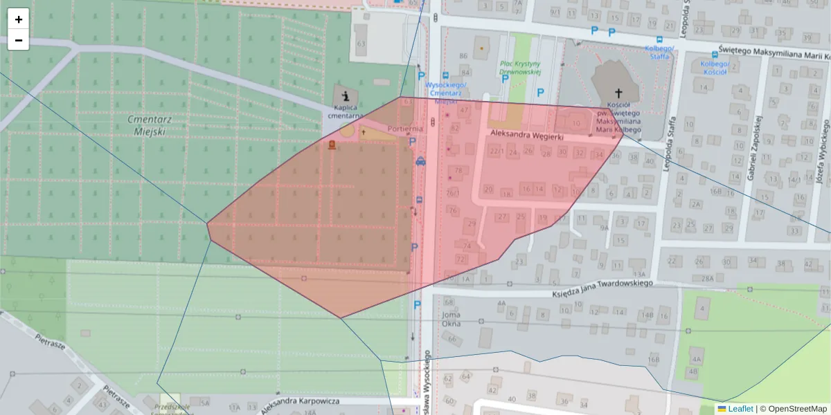 Szczegółowa mapa kodu pocztowego 15-175 z granicami, sąsiednimi kodami pocztowymi i urzędami pocztowymi
