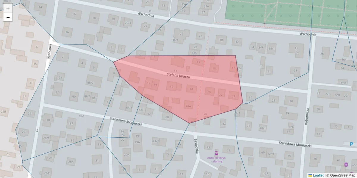 Szczegółowa mapa kodu pocztowego 15-186 z granicami, sąsiednimi kodami pocztowymi i urzędami pocztowymi