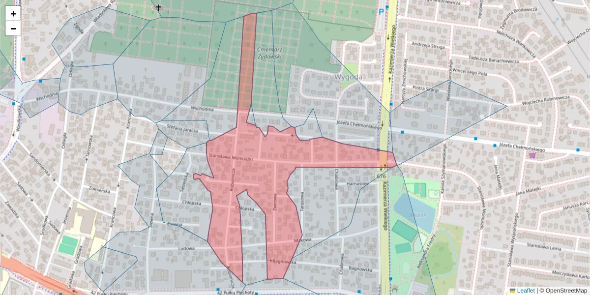 Szczegółowa mapa kodu pocztowego 15-187 z granicami, sąsiednimi kodami pocztowymi i urzędami pocztowymi