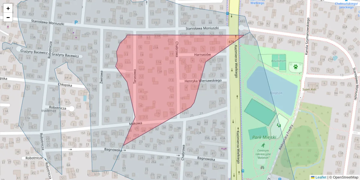 Szczegółowa mapa kodu pocztowego 15-188 z granicami, sąsiednimi kodami pocztowymi i urzędami pocztowymi