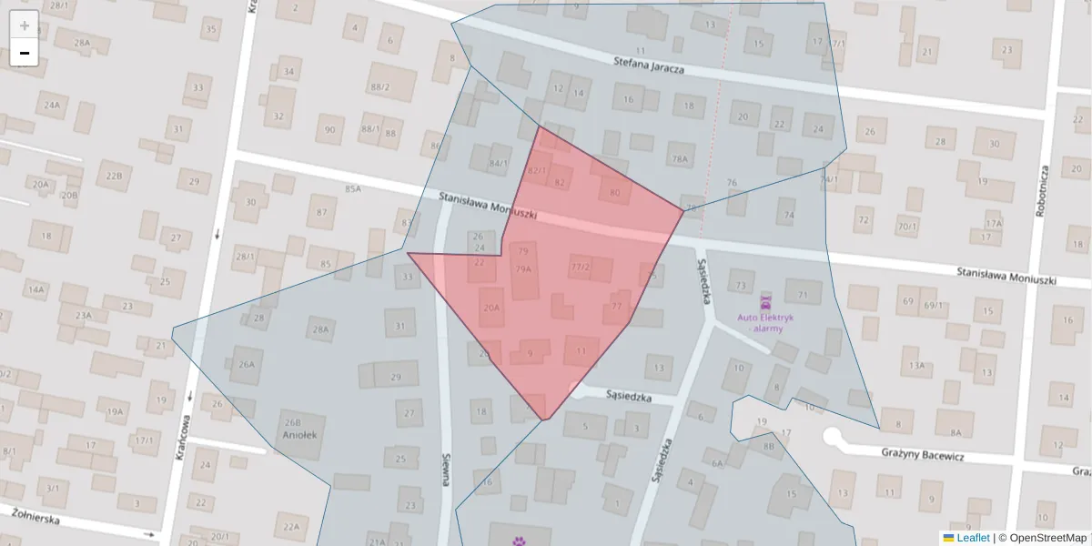 Szczegółowa mapa kodu pocztowego 15-192 z granicami, sąsiednimi kodami pocztowymi i urzędami pocztowymi
