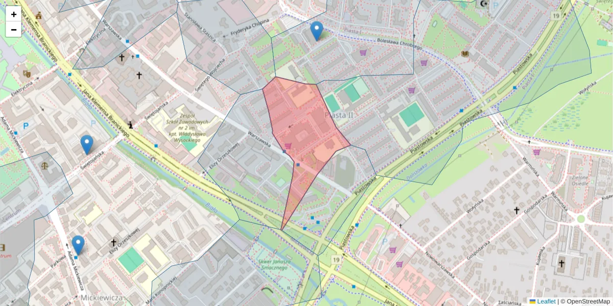 Szczegółowa mapa kodu pocztowego 15-201 z granicami, sąsiednimi kodami pocztowymi i urzędami pocztowymi