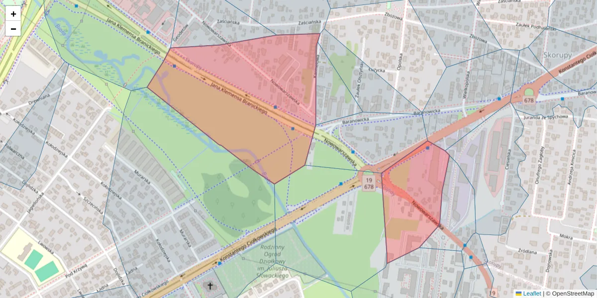 Szczegółowa mapa kodu pocztowego 15-206 z granicami, sąsiednimi kodami pocztowymi i urzędami pocztowymi