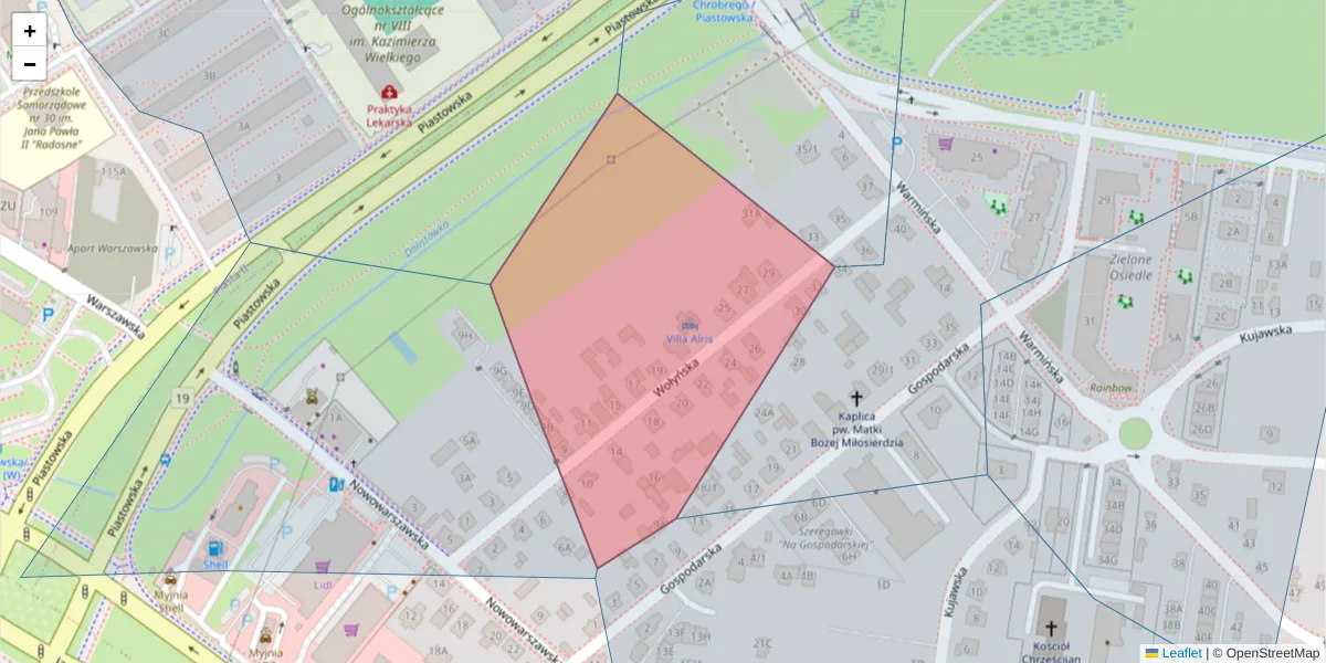 Szczegółowa mapa kodu pocztowego 15-208 z granicami, sąsiednimi kodami pocztowymi i urzędami pocztowymi