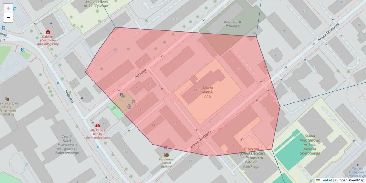 Szczegółowa mapa kodu pocztowego 15-224 z granicami, sąsiednimi kodami pocztowymi i urzędami pocztowymi