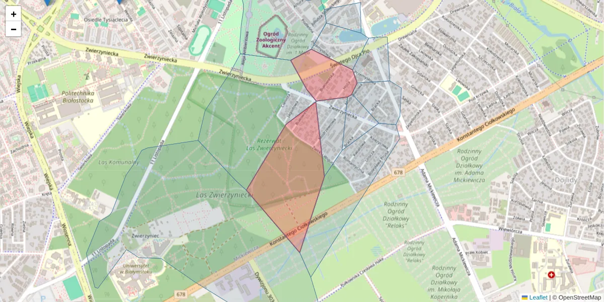 Szczegółowa mapa kodu pocztowego 15-236 z granicami, sąsiednimi kodami pocztowymi i urzędami pocztowymi