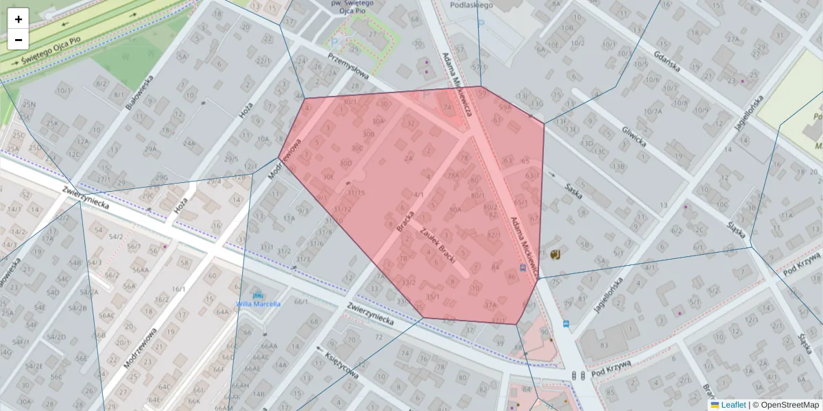 Szczegółowa mapa kodu pocztowego 15-239 z granicami, sąsiednimi kodami pocztowymi i urzędami pocztowymi