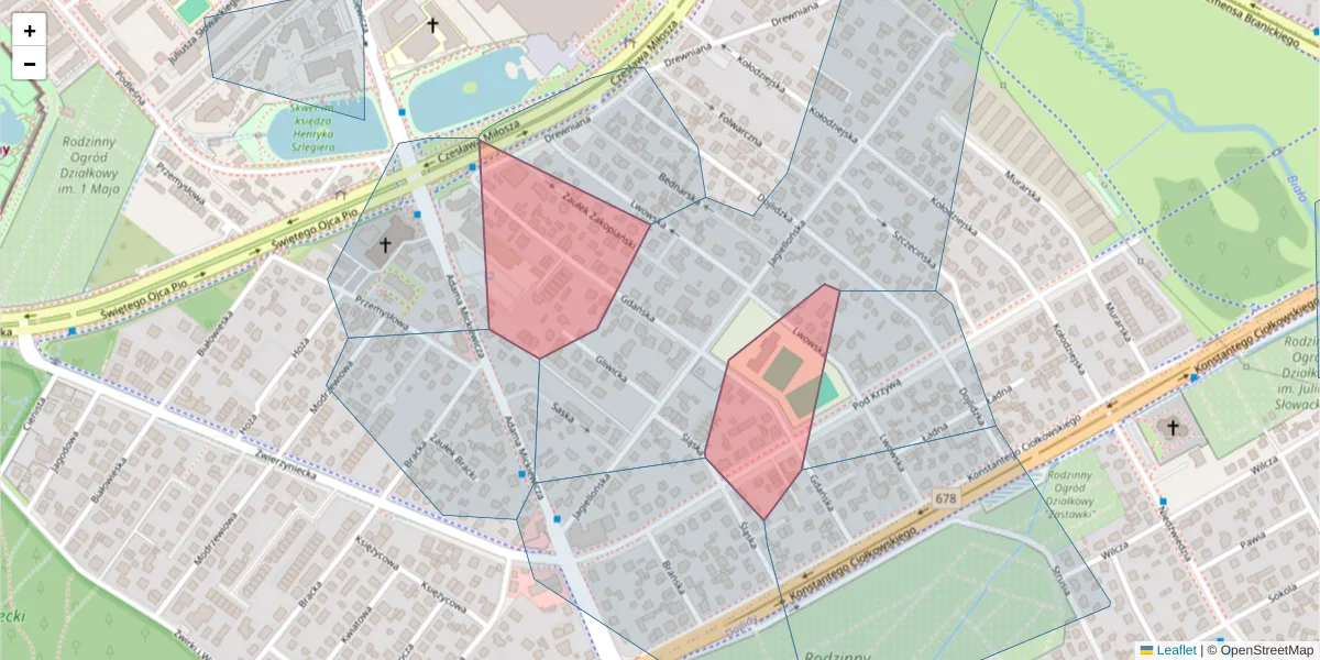 Szczegółowa mapa kodu pocztowego 15-249 z granicami, sąsiednimi kodami pocztowymi i urzędami pocztowymi
