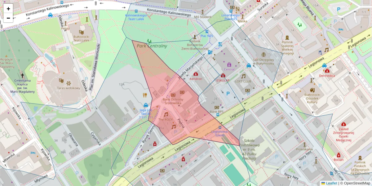 Szczegółowa mapa kodu pocztowego 15-282 z granicami, sąsiednimi kodami pocztowymi i urzędami pocztowymi