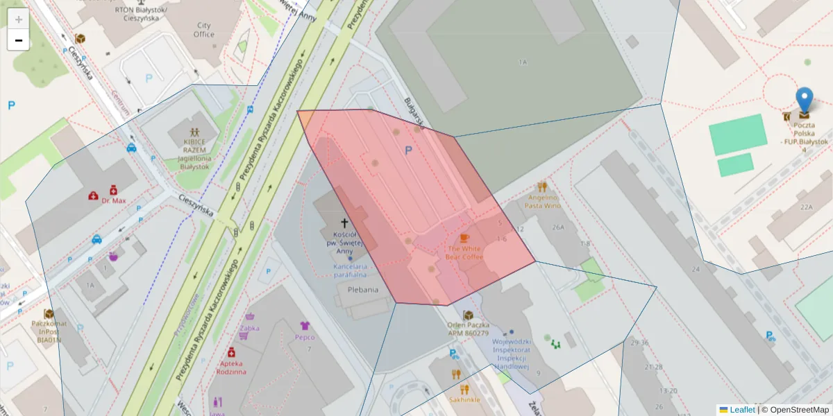 Szczegółowa mapa kodu pocztowego 15-292 z granicami, sąsiednimi kodami pocztowymi i urzędami pocztowymi