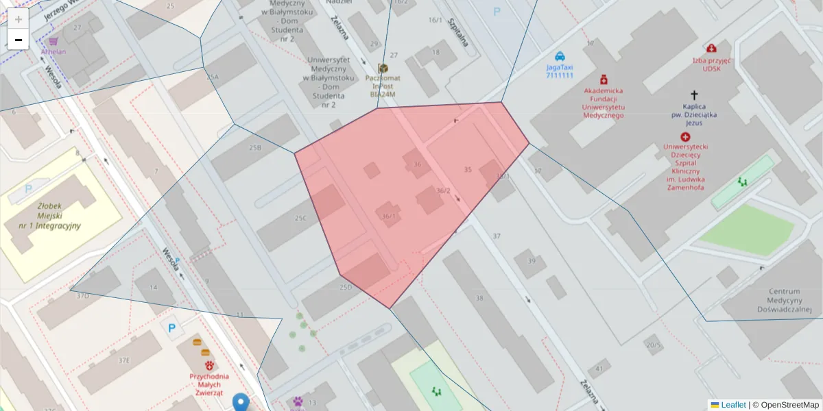 Szczegółowa mapa kodu pocztowego 15-298 z granicami, sąsiednimi kodami pocztowymi i urzędami pocztowymi