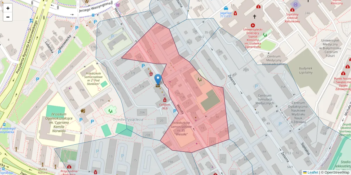 Szczegółowa mapa kodu pocztowego 15-307 z granicami, sąsiednimi kodami pocztowymi i urzędami pocztowymi