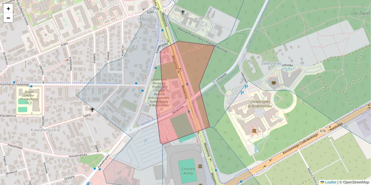 Szczegółowa mapa kodu pocztowego 15-322 z granicami, sąsiednimi kodami pocztowymi i urzędami pocztowymi
