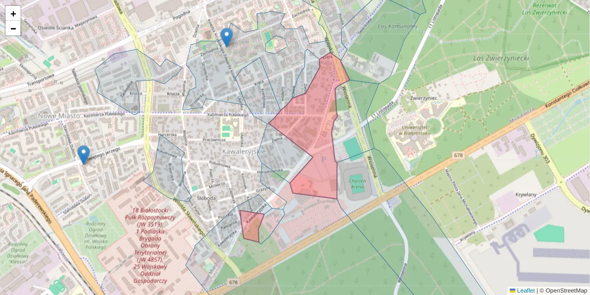 Szczegółowa mapa kodu pocztowego 15-324 z granicami, sąsiednimi kodami pocztowymi i urzędami pocztowymi