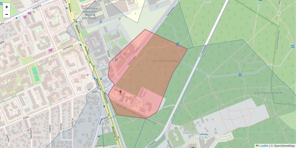Szczegółowa mapa kodu pocztowego 15-328 z granicami, sąsiednimi kodami pocztowymi i urzędami pocztowymi