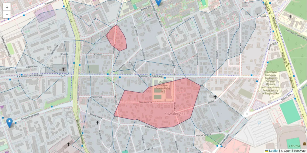 Szczegółowa mapa kodu pocztowego 15-340 z granicami, sąsiednimi kodami pocztowymi i urzędami pocztowymi