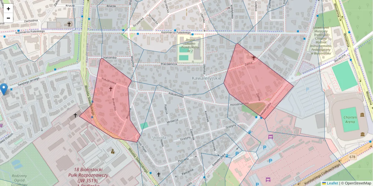 Szczegółowa mapa kodu pocztowego 15-341 z granicami, sąsiednimi kodami pocztowymi i urzędami pocztowymi