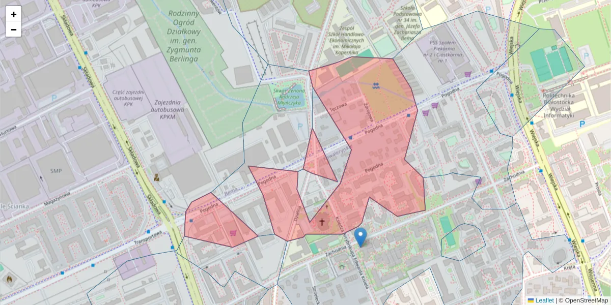 Szczegółowa mapa kodu pocztowego 15-365 z granicami, sąsiednimi kodami pocztowymi i urzędami pocztowymi