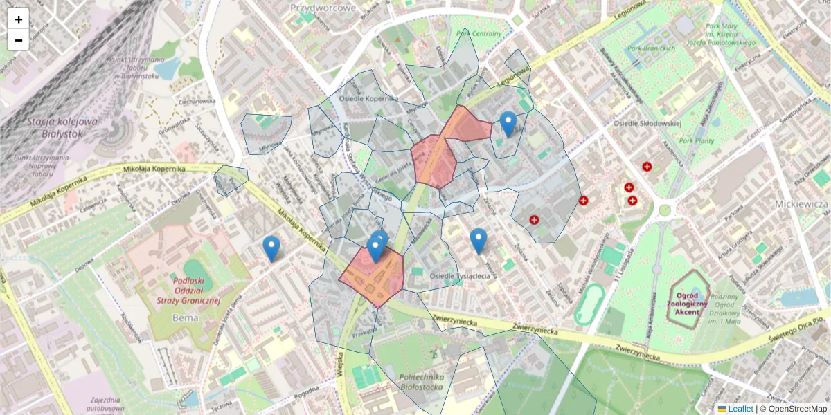 Szczegółowa mapa kodu pocztowego 15-375 z granicami, sąsiednimi kodami pocztowymi i urzędami pocztowymi