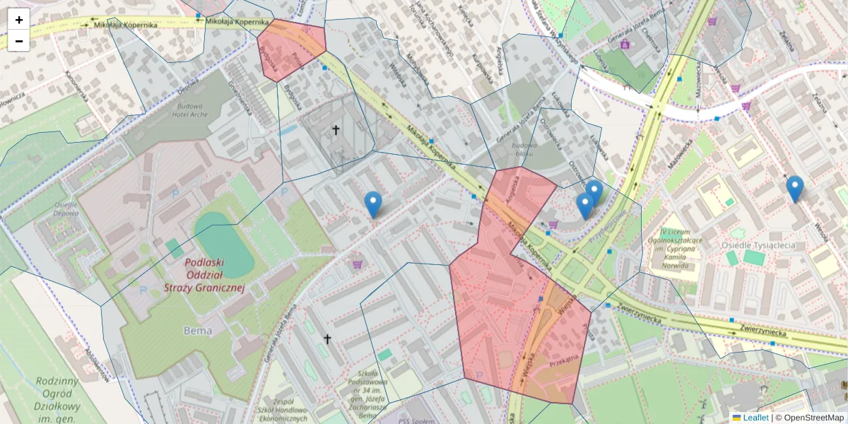 Szczegółowa mapa kodu pocztowego 15-377 z granicami, sąsiednimi kodami pocztowymi i urzędami pocztowymi