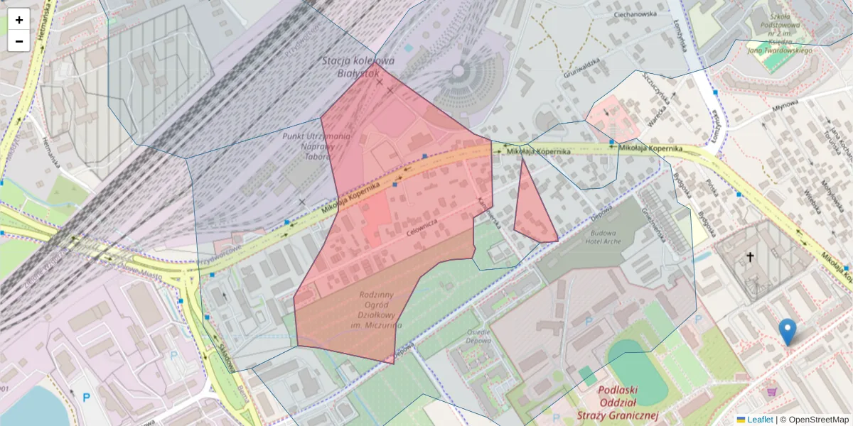 Szczegółowa mapa kodu pocztowego 15-394 z granicami, sąsiednimi kodami pocztowymi i urzędami pocztowymi