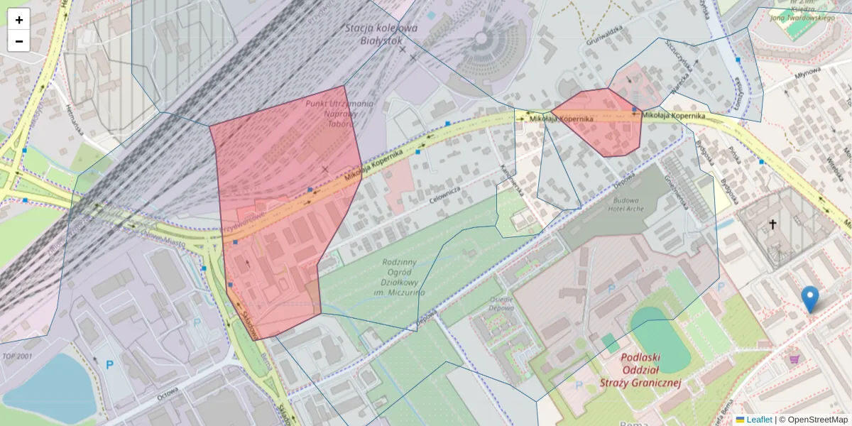 Szczegółowa mapa kodu pocztowego 15-396 z granicami, sąsiednimi kodami pocztowymi i urzędami pocztowymi