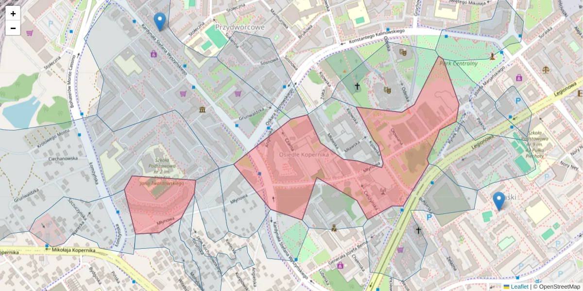 Szczegółowa mapa kodu pocztowego 15-404 z granicami, sąsiednimi kodami pocztowymi i urzędami pocztowymi