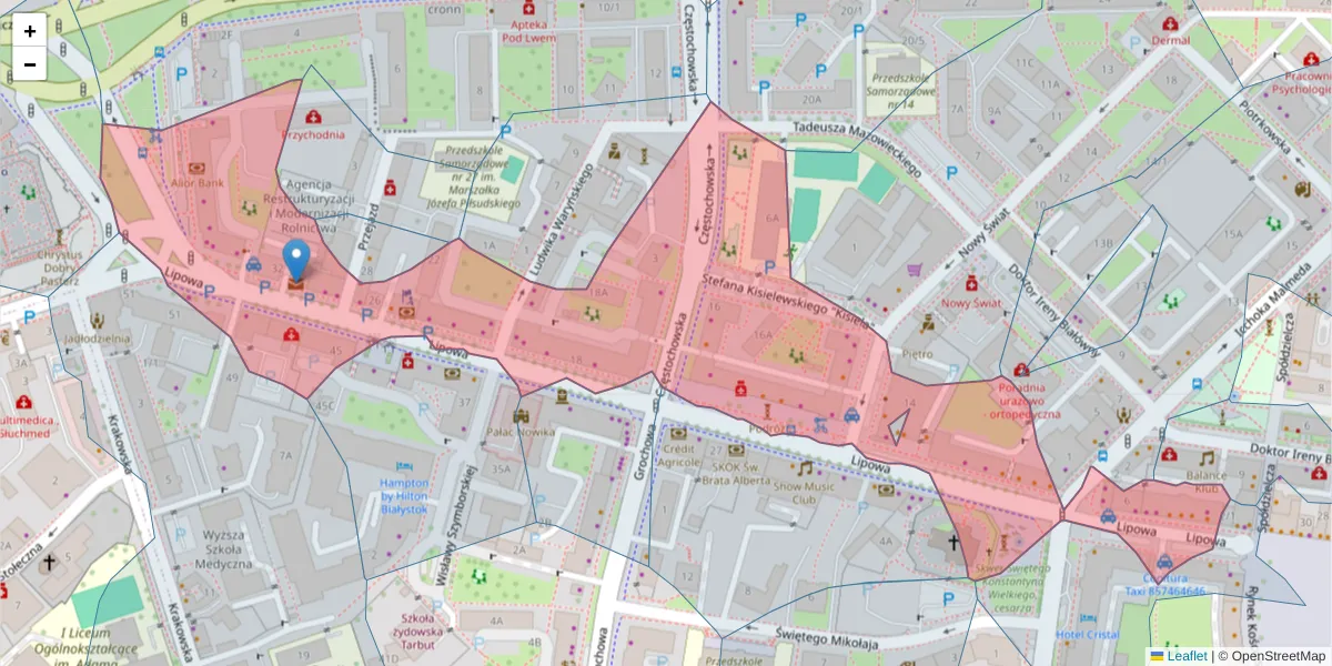 Szczegółowa mapa kodu pocztowego 15-427 z granicami, sąsiednimi kodami pocztowymi i urzędami pocztowymi