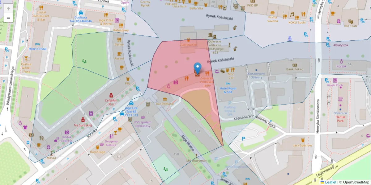 Szczegółowa mapa kodu pocztowego 15-436 z granicami, sąsiednimi kodami pocztowymi i urzędami pocztowymi