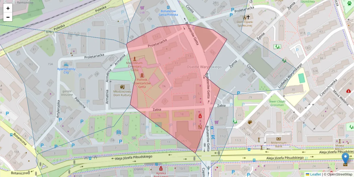 Szczegółowa mapa kodu pocztowego 15-450 z granicami, sąsiednimi kodami pocztowymi i urzędami pocztowymi
