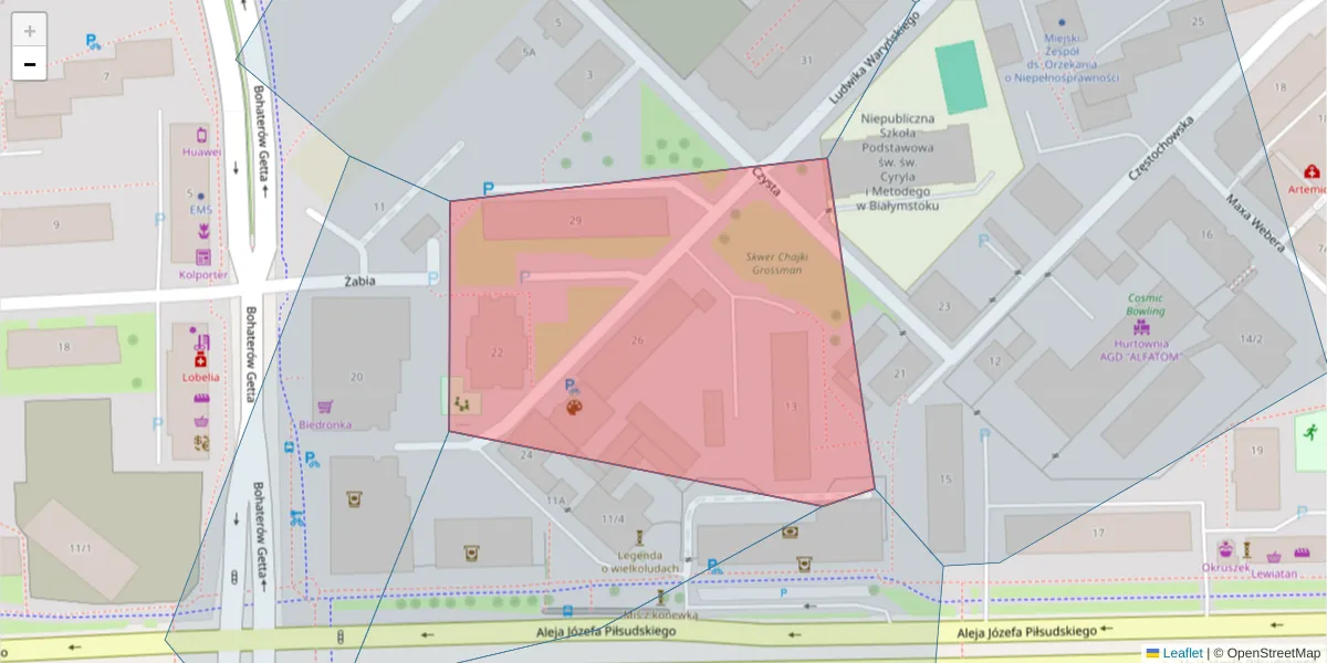 Szczegółowa mapa kodu pocztowego 15-461 z granicami, sąsiednimi kodami pocztowymi i urzędami pocztowymi