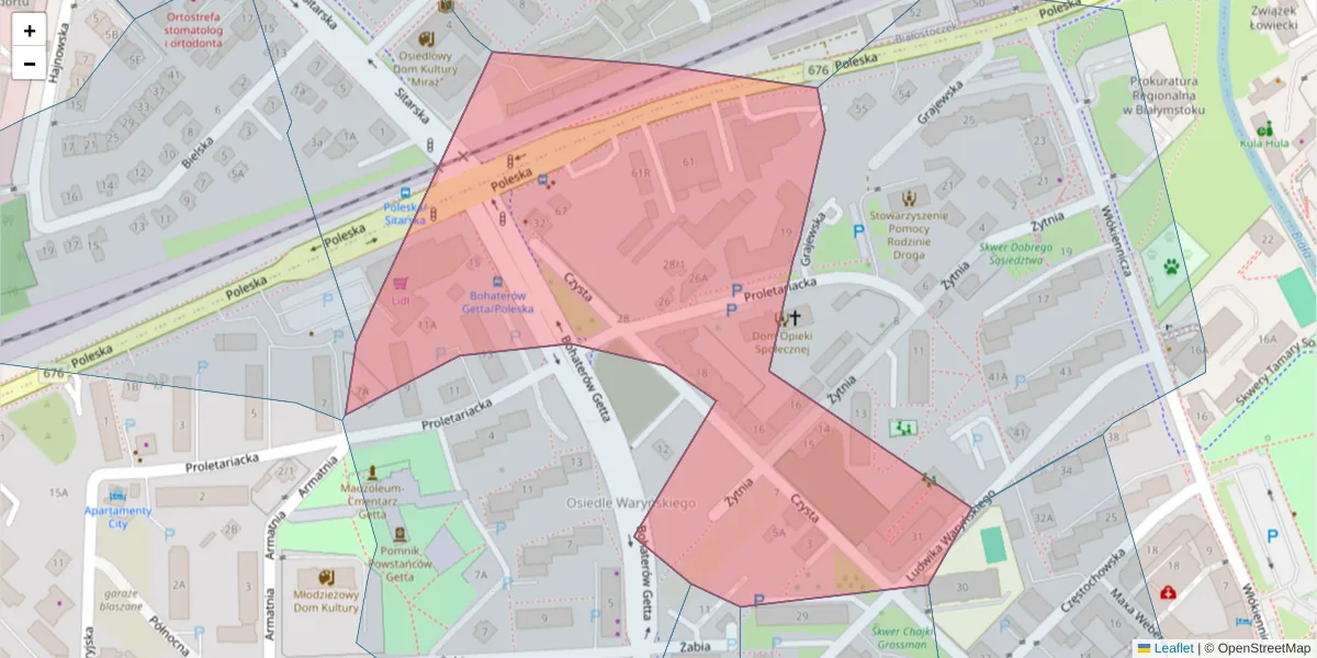 Szczegółowa mapa kodu pocztowego 15-463 z granicami, sąsiednimi kodami pocztowymi i urzędami pocztowymi