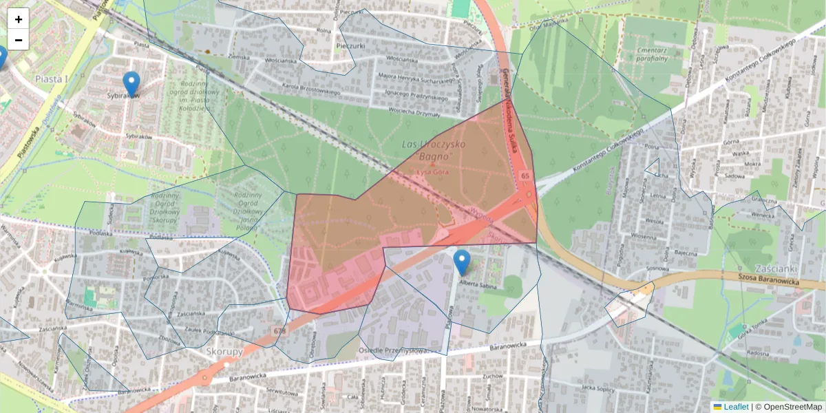 Szczegółowa mapa kodu pocztowego 15-516 z granicami, sąsiednimi kodami pocztowymi i urzędami pocztowymi