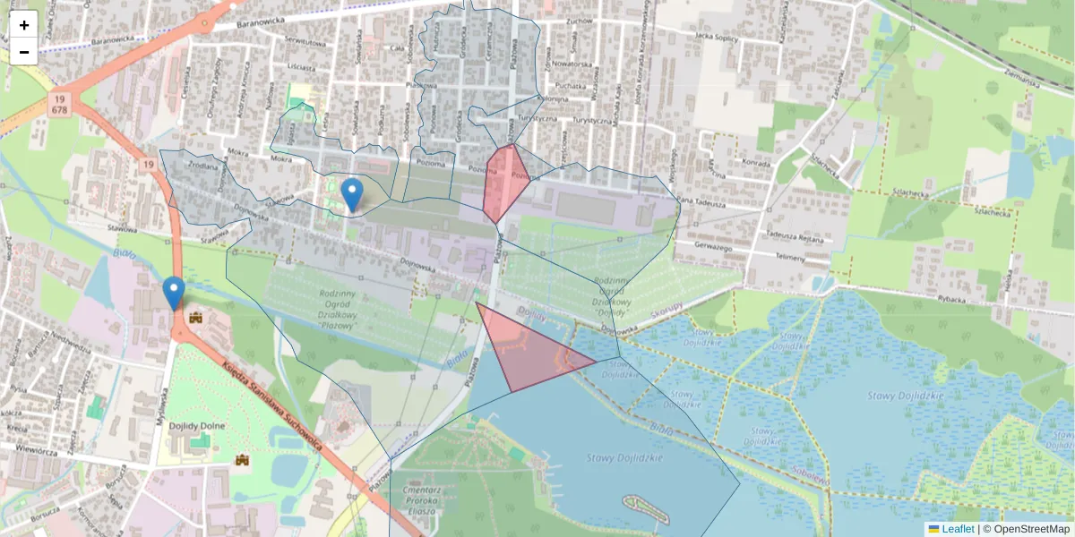 Szczegółowa mapa kodu pocztowego 15-518 z granicami, sąsiednimi kodami pocztowymi i urzędami pocztowymi