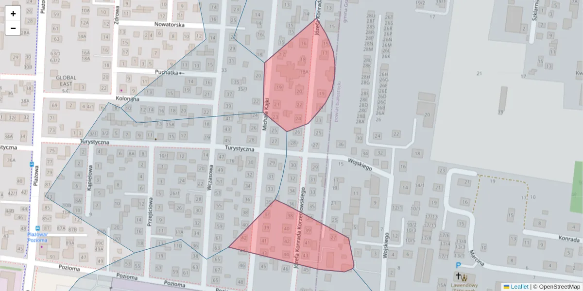 Szczegółowa mapa kodu pocztowego 15-519 z granicami, sąsiednimi kodami pocztowymi i urzędami pocztowymi